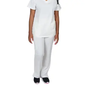 Cali's Scrub Classic Three Pockets Scrub Pants Boot Cut Solid White Color Scrub Uniform Nurses Doctors Cotton Polyester