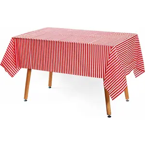 Yansanido Disposable Plastic Picnic Party Tablecloth, 2 Pcs Red White Stripe Plastic Picnic Tablecloth 108 Inch X 54 Inch Rectangle Table Cover (Red White Stripe, 2)