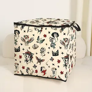 Cute Bird Insect Woman Print Blanket Storage Bag, Durable Material, Easy Carry Handle, Perfect for Home Use, Store Blankets & Toys