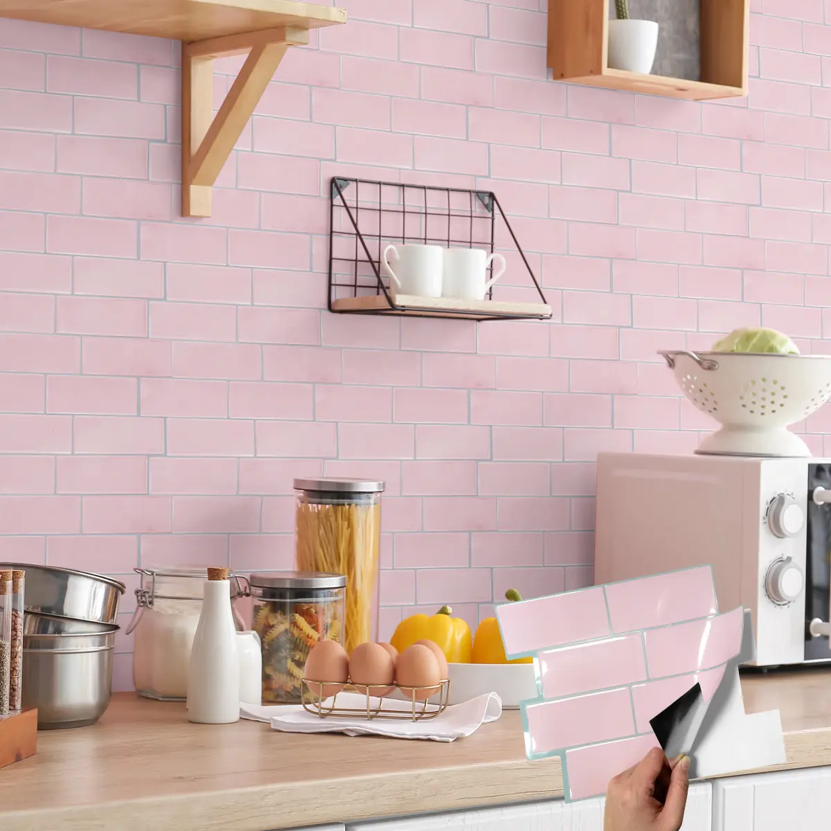 Kuujojo 20pcs 3D Self-Adhesive Marble Wall Tiles - Anti-Static, Heat-Resistant, Heat-Insulation, Waterproof Peel & Stick Backsplash for Living Room, Kitchen Decor (Pink)