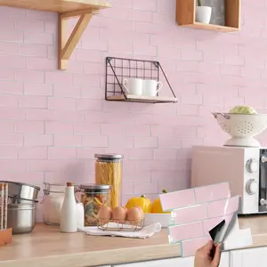 [20pcs Kuujojo 3D Tiles] Kuujojo 20pcs 3D Self-Adhesive Wall Tiles | Easy Peel & Stick, Heat-Resistant, Waterproof Backsplash for Room,Kitchen & Bathroom Decor-Pink