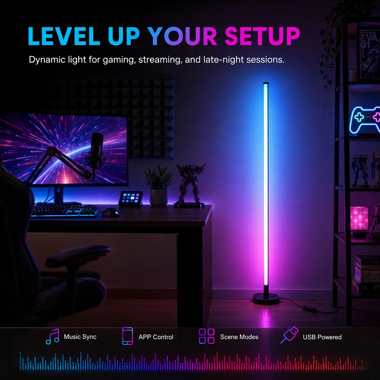 Modern RGBIC Floor Lamp, Color Changing LED Corner Light with Dual App and Remote Control, Decorative Ambient Lighting for Bedroom, Gaming Room and Office