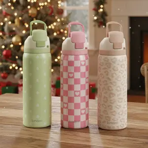 Sandjest 32oz Water Bottle with Push-button Lid, Vacuum Stainless Steel Insulated Drinkware, Travel Outdoor Sports Camping Birthday Christmas Gift