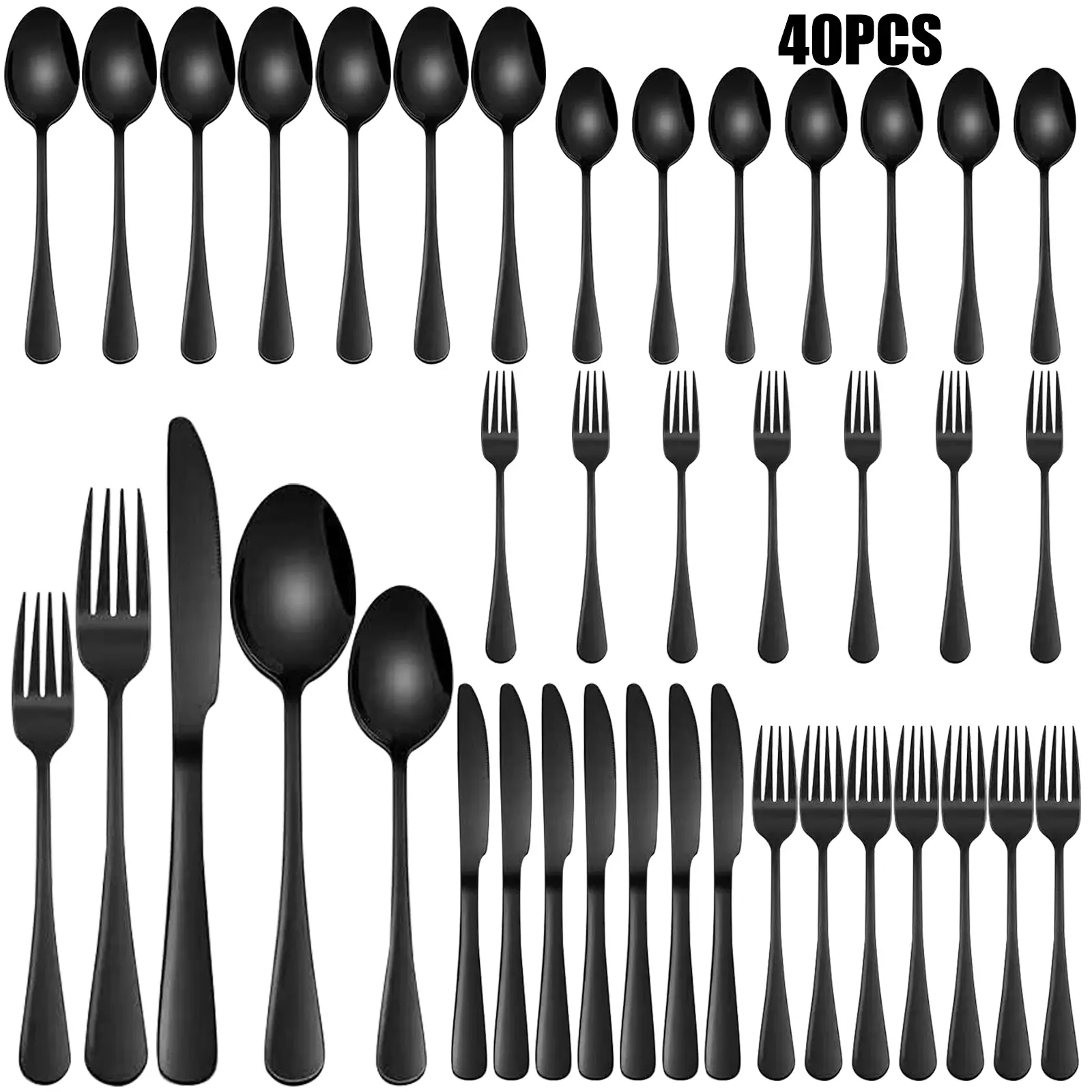 Unboxed 40 pieces black stainless steel tableware set