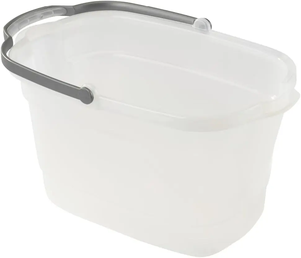 Rectangular 4-Gallon Clear Cleaning Bucket with Handle and Built-In Pour Spouts for Mopping or Storage
