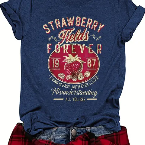 Women's Letter Print Crew-Neck Tee, Casual Short-Sleeve T-Shirt for Summer, Fashionable Top for Daily Wear