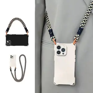 Crossbody Necklace Cord Lanyard Phone Case for iPhone 15 16 14 13 12 11 Pro Max 15 Plus XR X XS - Protective Screen Protector Casing Protection Smartphone Cellphone White