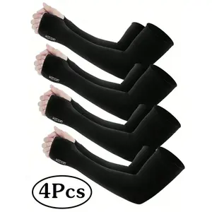4 pairs of UV sun protection Sports arm sleeve, men's outdoor work cooling compression tattoo cover sleeves, for cycling, fishing, seaside vacation, winter gloves, sleeve covers, arm guards, arm guards, black arm guards, men's gifts