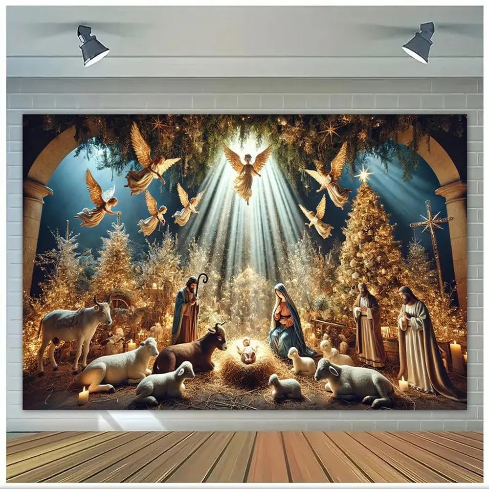 1 PC High-Quality Polyester 2D Flat Nativity Scene Print Christmas Wall Hanging - Durable for Repeat Use, Modern Art Look Elevates Plain Walls, Flat Layers Neatly With Decor, Decoration, Festive Party Supplies Backdrop