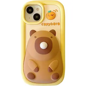 Case for iPhone 11,Cute 3D Kawaii Phone Cases Funny Capybara Blowing Bubbles Cartoon Cover with Keychain Soft Silicone Gel Drop Protection Case Women Girls for iPhone 11
