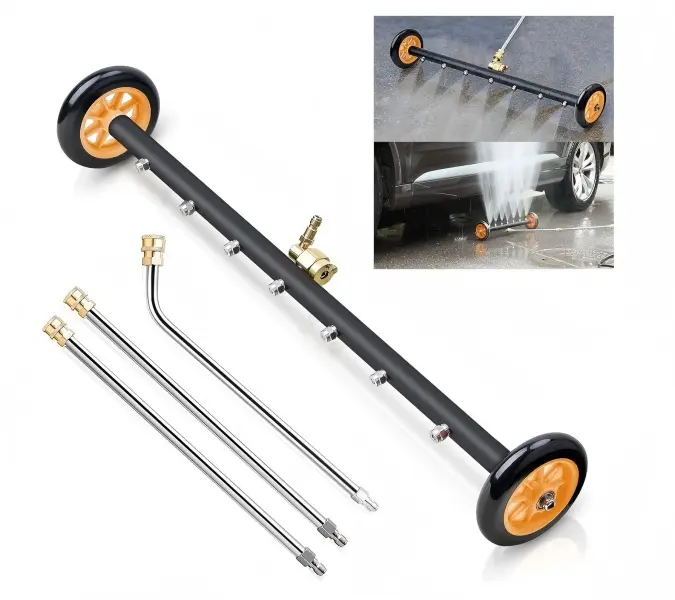 2-in-1 Undercarriage Pressure Washer Attachment, 22 Inch (56cm) Under Car Washer Cleaner with 7 Nozzles, 4000PSI Power Washer Water Broom w/ 3 Pcs Extension Wands (Including 45° Angled Wand) for Car Chassis & Undercarriage Cleaning