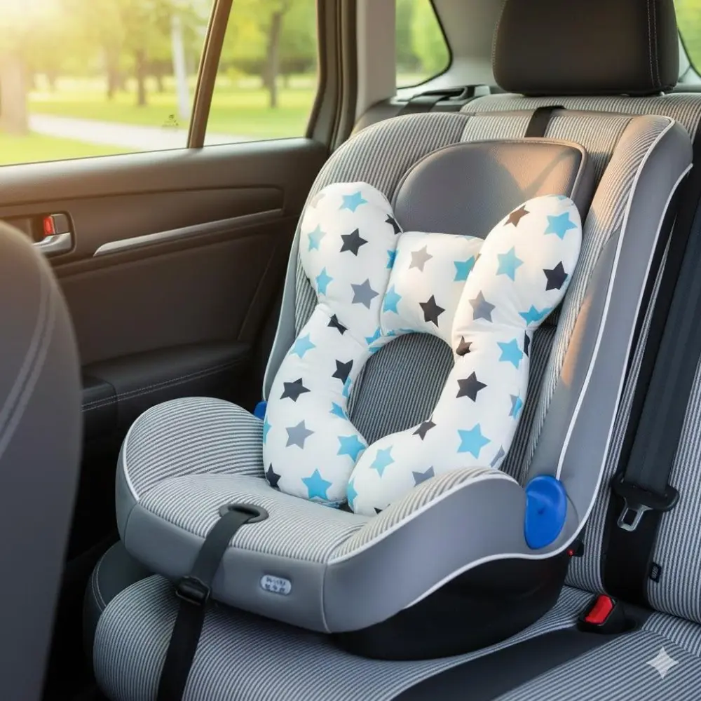 U-shaped Infant Head Support, Cute Dual-Mode Car Seat & Stroller Travel Neck Pillow, Newborn Neck Cushion Accessory with 3D Mesh Breathable System for Safety & Comfort