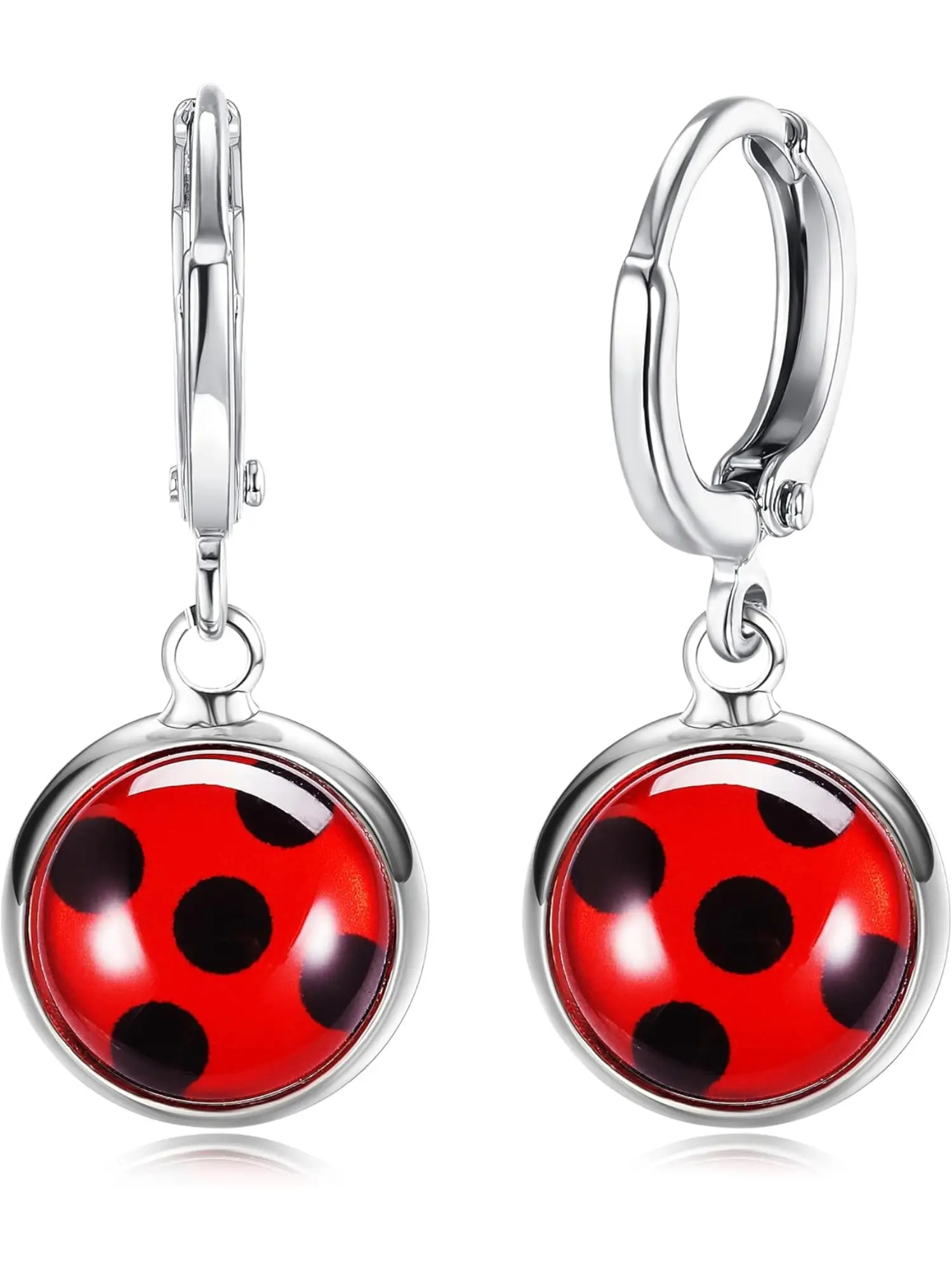 Ladybug Earrings Stud Hoop Dangle Ladybird Earring Stainless Steel Clip On Earrings Non Pierced Black Spot Red Charm Earrings for Girl Ladybug Jewelry Fashion Earring