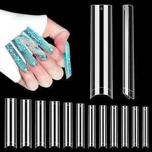 200-504PCS 3XL Tapered Square Nail Tips Clear Acrylic Half Cover Extra Long False Nail Tips for Acrylic Nails Professional Salon Home DIY 12 Sizes