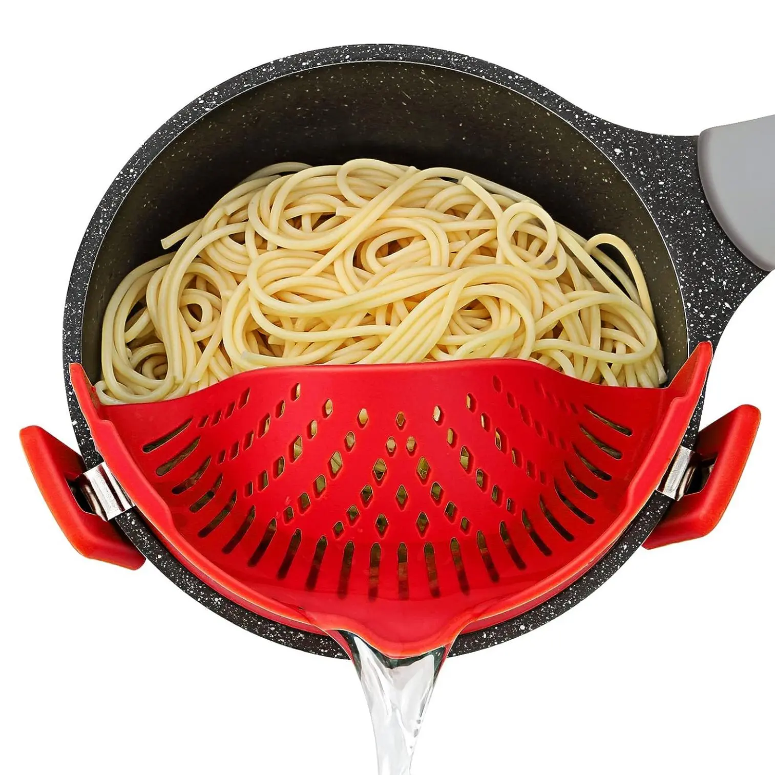 1 Piece Silicone Pot Filter Pasta Strainer with Adjustable Clips, Fruit Vegetable Food Strainer Kitchen Drain Sifter Strainers and Colanders
