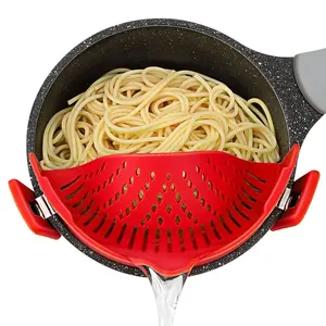 1 Piece Silicone Pot Filter Pasta Strainer with Adjustable Clips, Fruit Vegetable Food Strainer Kitchen Drain Sifter, Food Colander Kitchenware