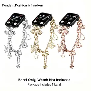 Luxury Rhinestone Charm Bracelet Band for Apple Watch, Adjustable DIY Jewelry Strap, Compatible with Iwatch Series 9/8/7/6/5/4/se, Smart Watch Accessories