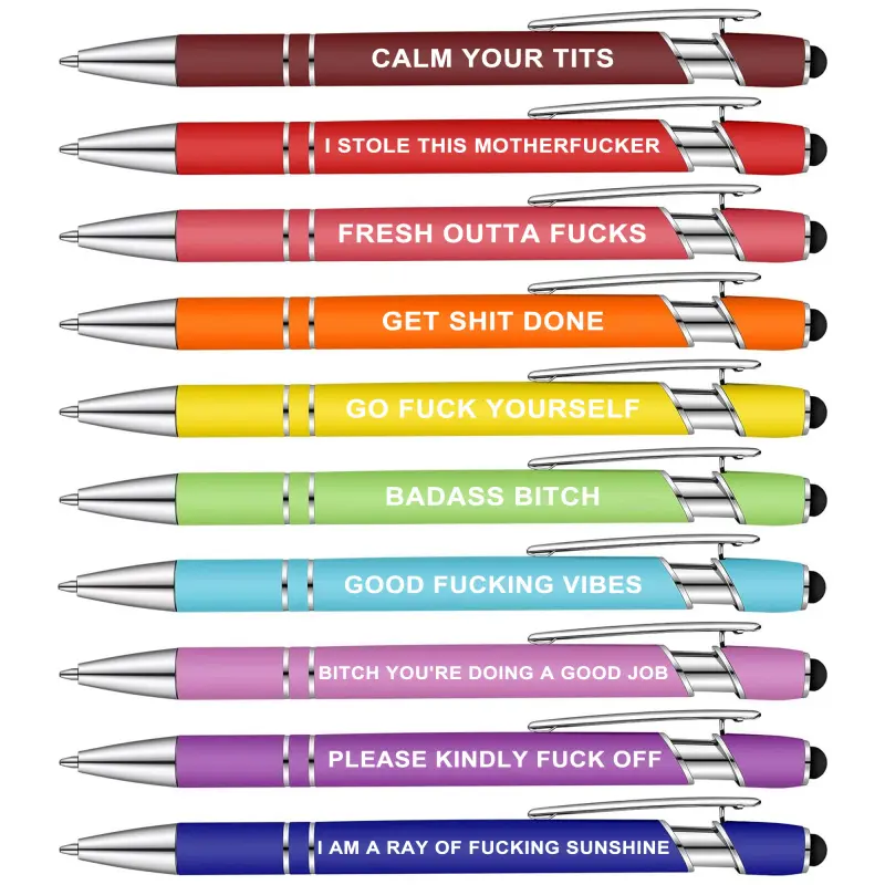 10pcs Swear Word Pens for Office - Retractable Funny Ballpoint Pens with Cuss Words & Black Ink, Days of The Week Premium Novelty Gifts for Coworkers, Thanksgiving & Christmas