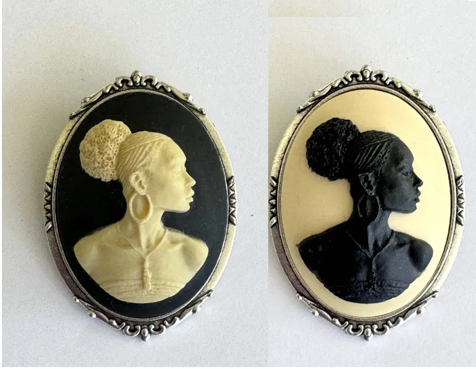 Silver Plated Fashion Brooch in Black Ivory or Brown Cameo Elegant Versatile Handmade Accessory for Formal and Casual Occasions