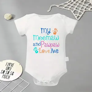 My Meemaw Pawpaw Love Me Baby Bodysuit, Funny Infant Newborn Clothes 100% Cotton Jumpsuits Baby Boys Girls Casual Rompers Baby Gift Baby Short Sleeves Onesie Clothes Letter Pattern Baby Outfit for Outdoor Indoor