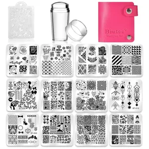 Biutee Nail Stamping Plates Set 12pcs Nail Plates 1stamper 1scraper 1storage bag Nail plate Template Image Plate Stencil Nails Tool