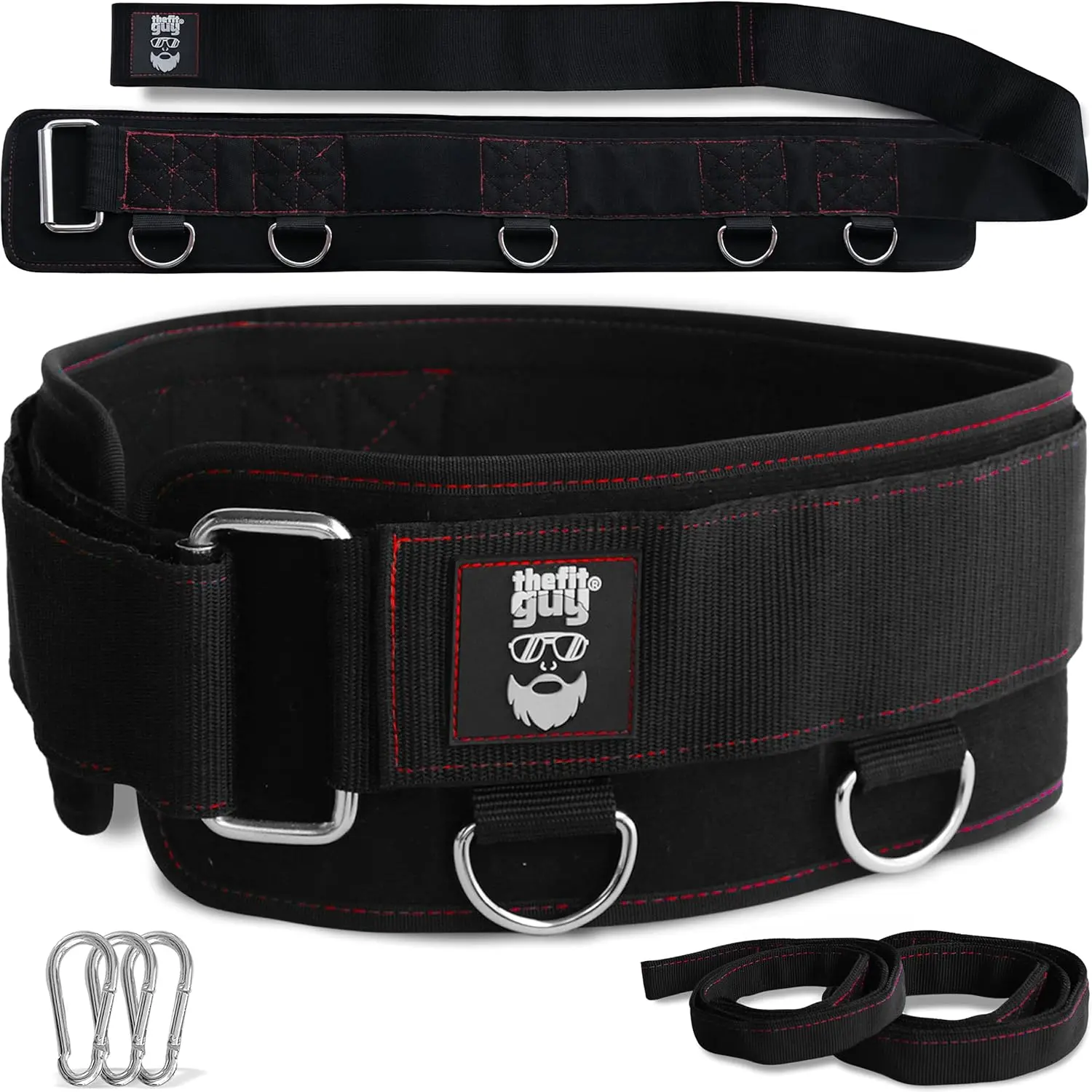 Multi-Attachment Belt for  Machine and   Gym Squats and  Thrusts, 5 Attachment Points for Optimal Weight Distribution, 2 Straps (40 & 27) and 3 Metal Snap Hooks Included