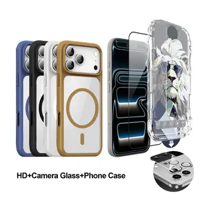 HD Clear /Privacy Tempered Glass Screen Protector with Camera Lens Protector & Candy Color Magnetic Case for iPhone 17 16 15  Pro and Max, Auto Dust-Elimination Easy Install Alignment Kit, 9H Hardness Shockproof Cover