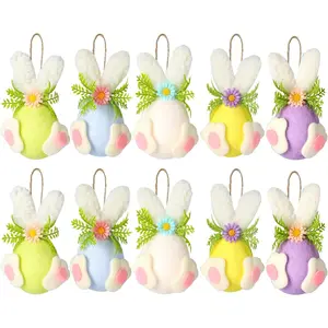 Hanging Bunny and Egg Ornaments Set of 10, Colorful Plush Eggs for Tree, Wall, Doors, and Mantels Decorations for Easter Baskets, Spring Festivities, Party, and Home Decor