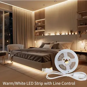 2835 Warm/White LED Strip Light, USB Powered, with Remote Control, Energy Saving Self-Adhesive Lamp, Ideal for Home Cabinet and Closet Decor