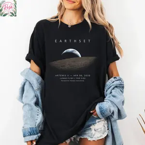 Earthset Artemis II Shirt, Moon Earth View Tee, Space Minimalist T-Shirt, NASA Shirt