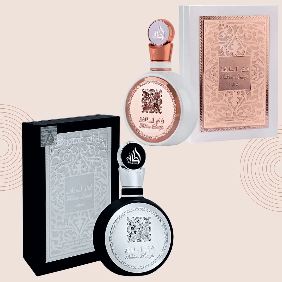 Lattafa Fakhar Unisex 2-Piece Chemical-Free Arabian Fragrance Gift Set - 3.4 fl oz Eau de Parfum (EDP) Each, Sweet Floral, Rose & Musk Notes, Contains Alcohol, Long-Lasting Daily Use Fragrance for Adults