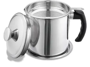 Stainless Steel Bacon Grease Container with Strainer – 60 oz Oil Storage Can with Lid & Handle for Cooking Oil