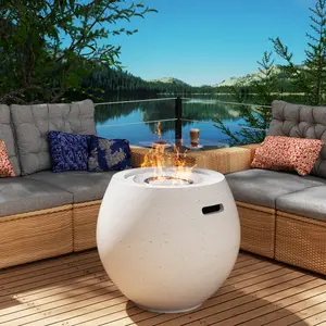 NAGA BAHNA Outdoor Propane Fire Pit Table With Compact 21-Inch Round Graphite Base And Glass Windscreens, 50, 000 BTU, Fire Pit For Indoor And Outdoor Patio Table Decorations