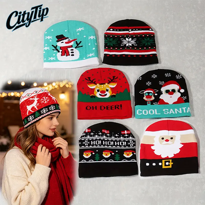Christmas Knitted Beanie Hat, Santa Claus & Snowman Holiday Winter Hat, Cute Cozy Christmas Hat for Men & Women, Warm Knit Cap for Cold Weather Outdoor Activities, Christmas Parties, Holiday Outfits, Winter Travel & Festive Gift Giving