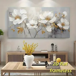 1 modern abstract floral printing art canvas, elegant white and gold floral design, Abstract Botanical Print, suitable for wall decoration in living rooms and bedrooms, simple Decorative home decoration, 2D flat printing frameless painting