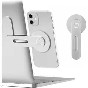 Magnetic Phone Holder for Laptop, Smartphone Stand, Magnetic Cellphone Stand, Compatible with iPhone 17/16/15/14/13/12 Magsafe, Adjustable Phone Monitor Side Mount, Silver Color