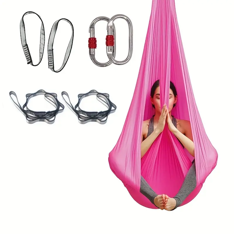 Aerial Yoga Hammock Kit, Solid Color Polyamide Yoga Swing for Adults and Beginners, Complete Set for Home Fitness with Adjustable Buckles, Inversion, Halloween, Christmas, Independence Day, Easter, Unisex, Includes Buckles, Yoga/Pilates