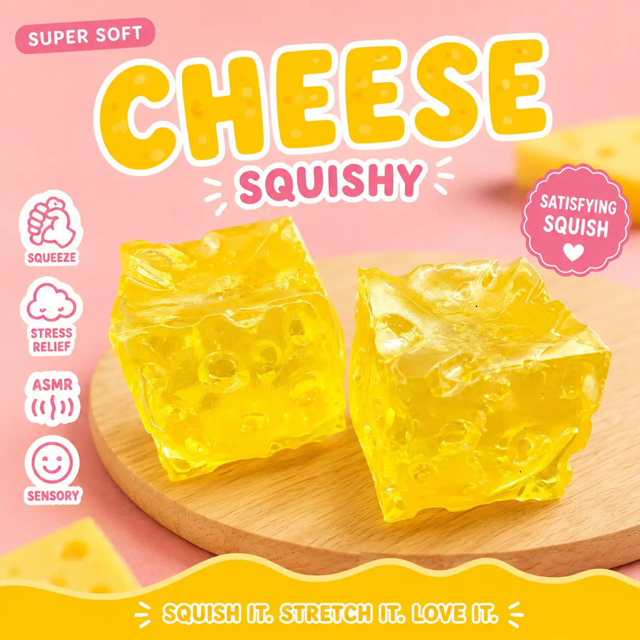 Cheese Cube Stress Relief Squishy – Slow Rebound Stretchy Fidget Sensory Toy