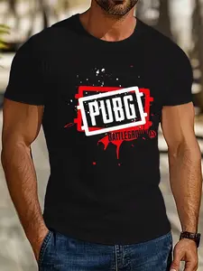 Pubg Battlegrounds Game Theme Print T-Shirt, Men's Trendy Slim Fit Short Sleeve, Casual Style, Hot Selling Cross-Border Model