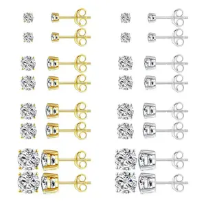 18K Gold-Plated Titanium Round AAA Cubic Zirconia for Men & – 3mm, 4mm, 5mm & 6mm, Gold, Silver & men's whimsical Heart Tassel Long jhumka women rook nikki reed jewelry Hypoallergenic Surgical Stud Earrings Set piercing disc spicy accessories pierced prin