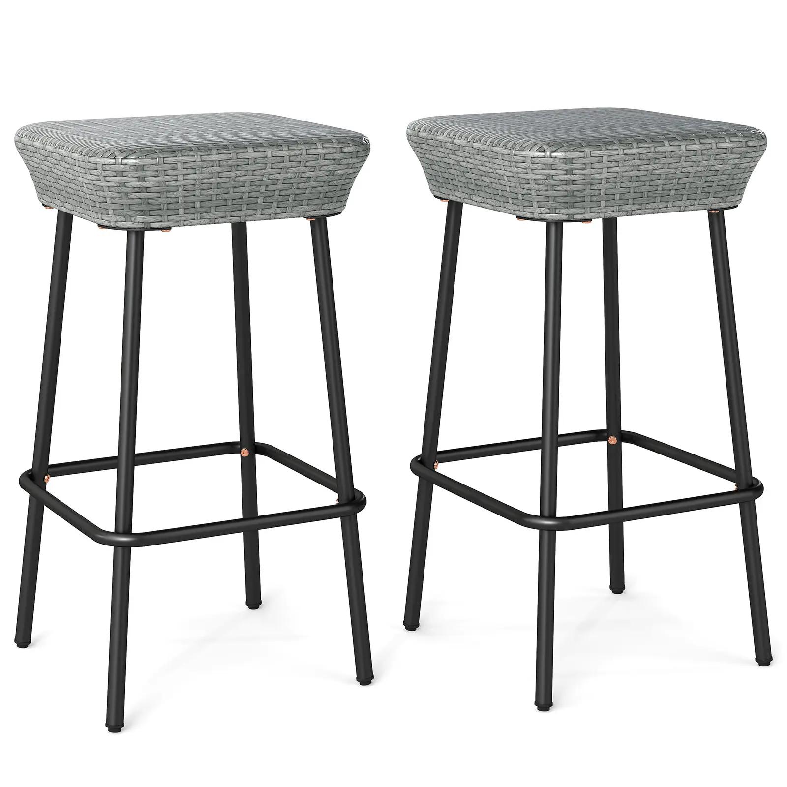 COSTWAY - 29.5 Inches Patio Bar Stools Set of 2 with Rattan Seat and Footrest