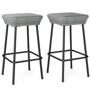 COSTWAY - 29.5 Inches Patio Bar Stools Set of 2 with Rattan Seat and Footrest
