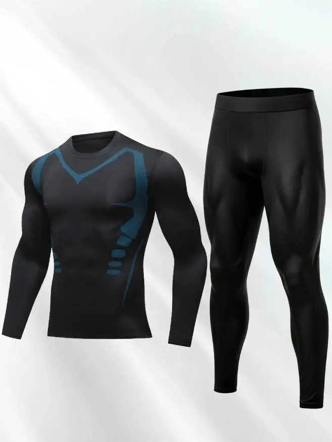 This men's two-piece thermal sportswear set features a high-elasticity fleece lining for warmth and breathability. It's a casual sports base layer suitable for fitness, running, soccer, and basketball. Lined Long Seamless Underwear