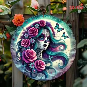 8x8" 2D Sugar Skeleton Wreath – Vibrant Dia de los Muertos Decor with Floral Accents