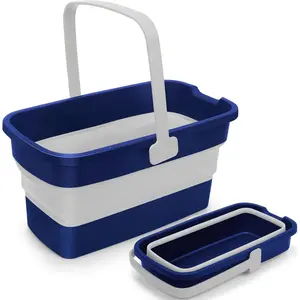 Collapsible Mop Bucket for Cleaning with Handle, Silicone Square Wash Bucket for Windows Cleaning Car Washing,Cleaning Supplies Organizer Plastic Water Bucket
