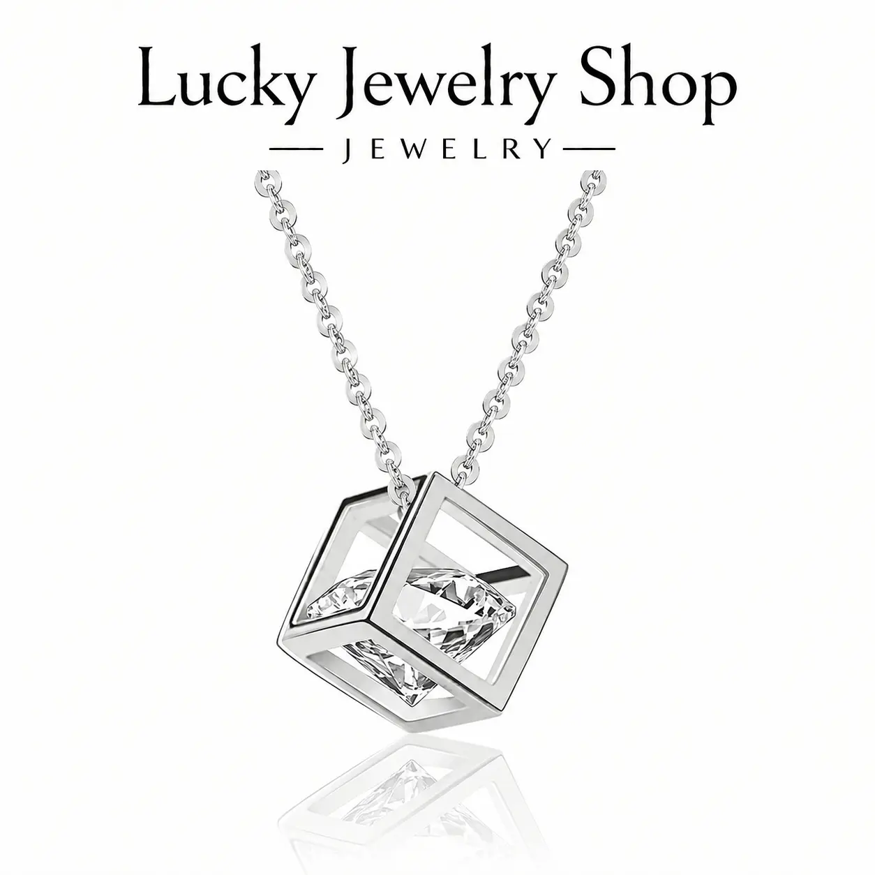 Minimalist Geometric Crystal Cube Necklace for Women | Elegant Silver Pendant Jewelry