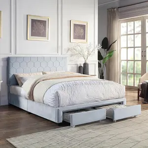 24/7 Shop At Home Shillo Contemporary Wood Frame Light Gray Fabric Upholstered Full Platform Bed with 2 Drawers for Bedroom, Guest Room