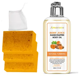 Turmeric Wash 2-Piece Set, Turmeric Body Cleansing Soap 100g, Turmeric Body Massage Oil 220ml, Can Be Used On Legs Hands And Back, Suitable For All Skin Types, With Aromatic Turmeric Aroma, Suitable For Both Men And Women.