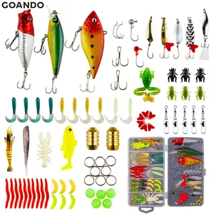 GOANDO Fishing Lures Kit for Freshwater Bait Tackle Kit for Bass Trout Salmon Fishing Accessories Tackle Box Including Spoon Lures Soft Plastic Worms Crankbait Jigs Fishing Hooks