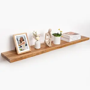 Live Edge Elm Floating Shelves - 48" W x 9.3" D Rustic Solid  Wall Shelves with Invisible Bracket, Wall-Mounted for Living Room, Bedroom, Kitchen Storage & Display, Set of 1,